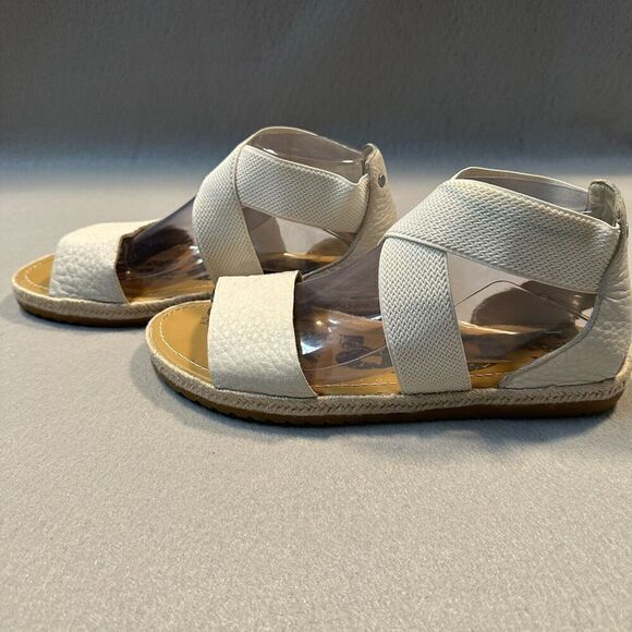 Sorel Ella Jute Sandals Womens 9.5 White Leather‎ Elastic Strap Peep Toe - Picture 4 of 10